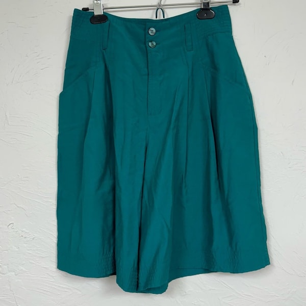 Vintage First Issue Teal Ultra High Waisted Pleated Wide Leg Shorts Womens 6