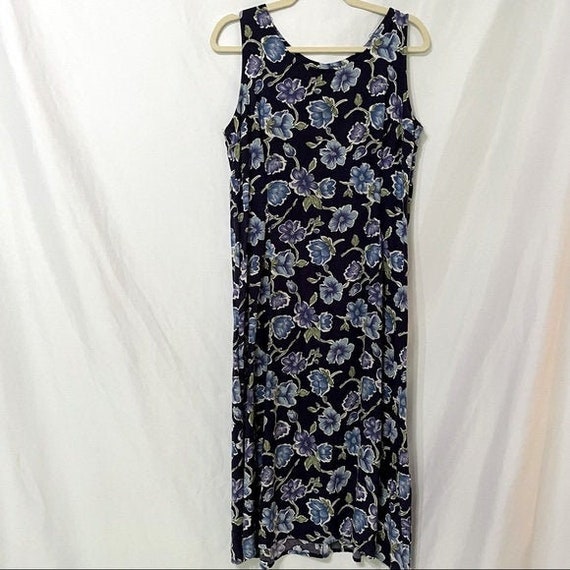 Vintage 1990’s Blue Large Floral Print Midi Dress - image 1