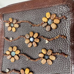 Brighton Vintage Braun Leder Holz Perlen Crossbody Handtasche Geldbörse Boho Tasche Bild 2