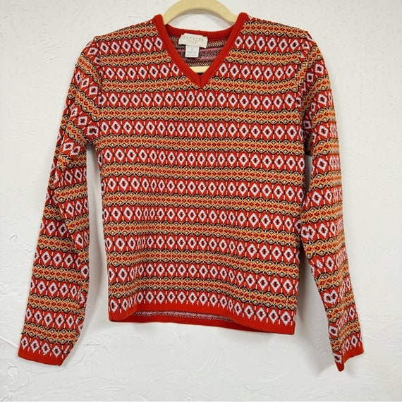 Vintage Express Orange Grandma Core V Neck Sweater