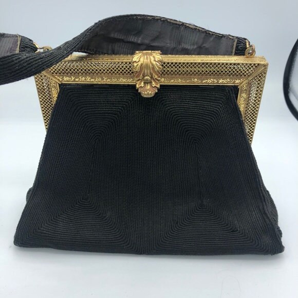 Corde Vintage 1940 schwarz & Gold Abend Handtasche | Etsy