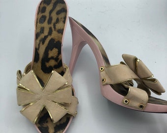 Roberto Cavalli Pink Vintage Flower Slide On Heels 37.5 Y2K Plastic Barbie Core