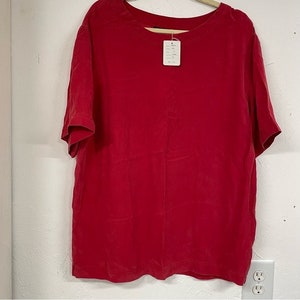 Vintage Red Silk Short Sleeve Blouse Womens 10