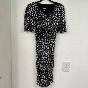 Cache Black White Spotted Ruched Draped Bodycon Mini Dress Womens 2 Vintage 90s