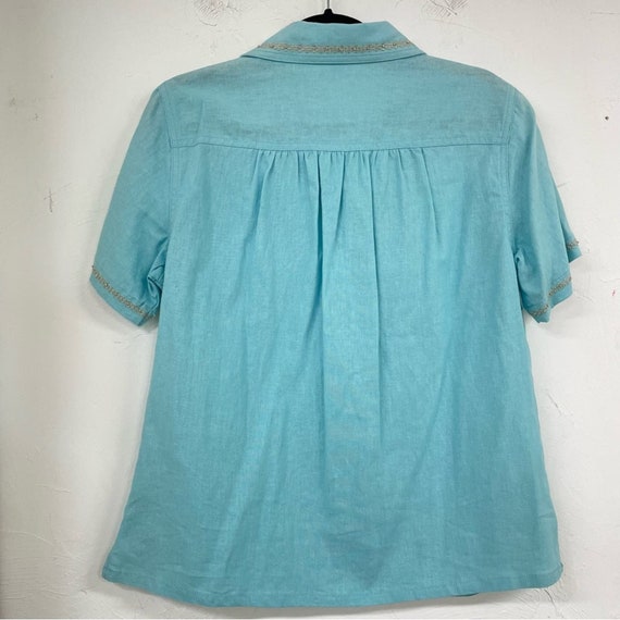 Vintage Linen Blend Blue Button Down Shirt Womens… - image 7