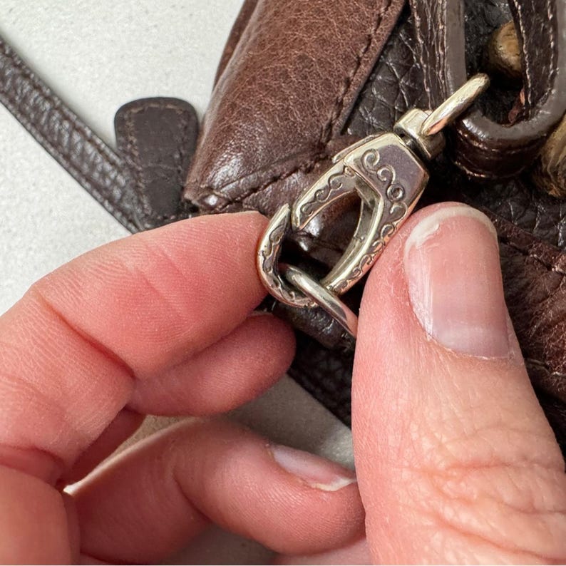 Brighton Vintage Braun Leder Holz Perlen Crossbody Handtasche Geldbörse Boho Tasche Bild 10