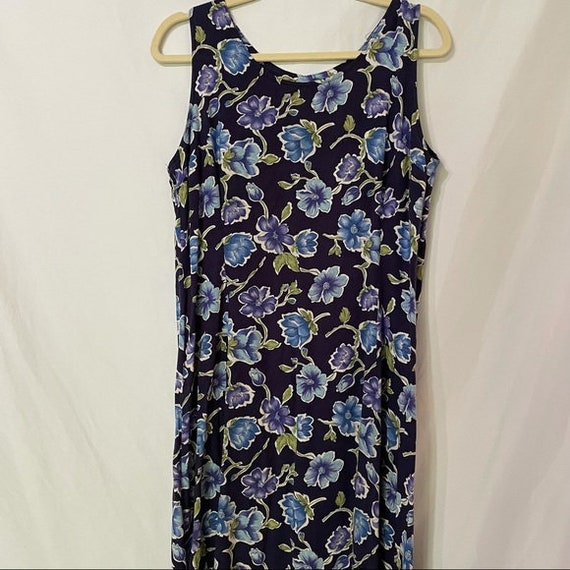 Vintage 1990’s Blue Large Floral Print Midi Dress - image 2