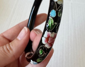 Vintage Cloisonné Black Floral Armreif Damenschmuck