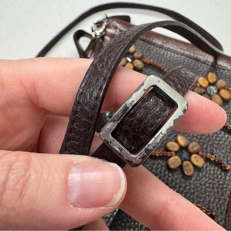Brighton Vintage Braun Leder Holz Perlen Crossbody Handtasche Geldbörse Boho Tasche Bild 9