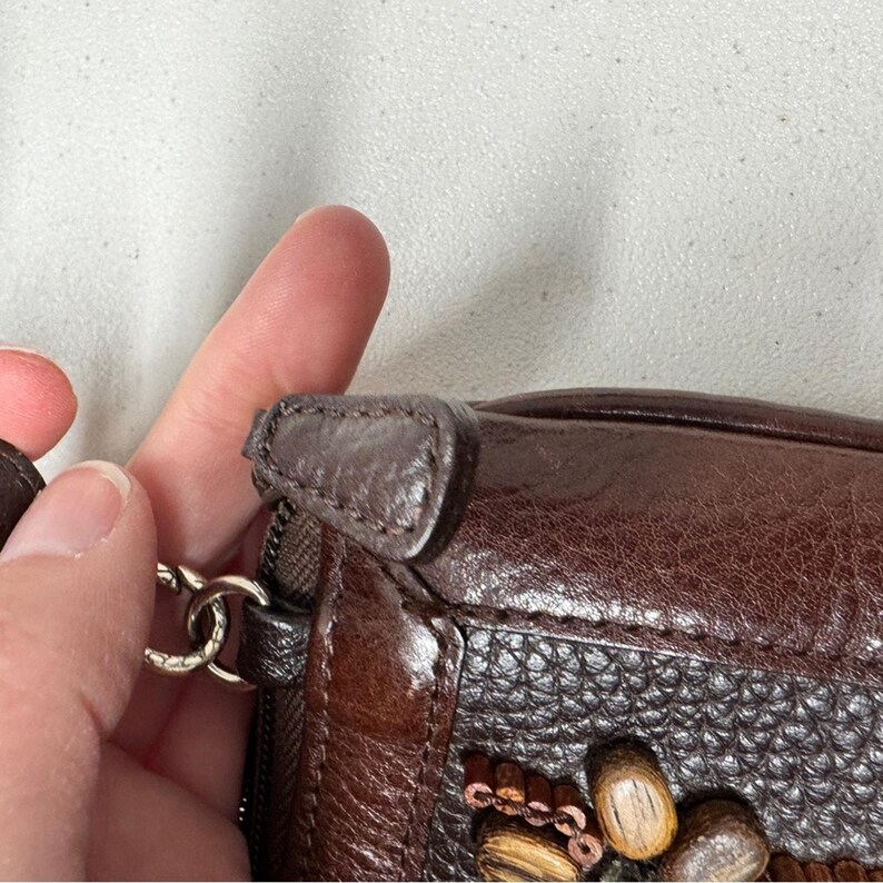 Brighton Vintage Braun Leder Holz Perlen Crossbody Handtasche Geldbörse Boho Tasche Bild 5