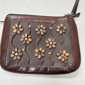 Brighton Vintage Braun Leder Holz Perlen Crossbody Handtasche Geldbörse Boho Tasche Bild 1