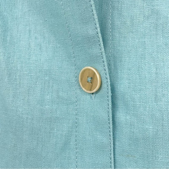 Vintage Linen Blend Blue Button Down Shirt Womens… - image 2