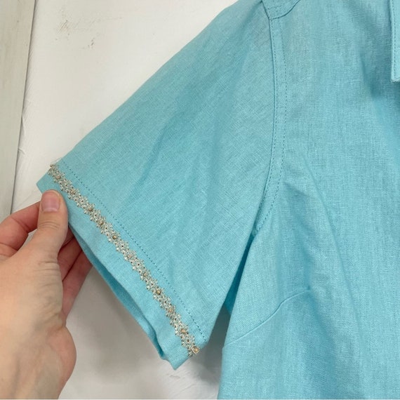 Vintage Linen Blend Blue Button Down Shirt Womens… - image 6