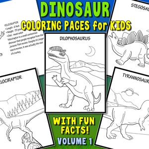 Dinosaur Coloring Pages with Fun Facts - Volume 1, Dinosaur Printables, Dinosaur Activities, Printable Coloring Pages, Dinosaur Party