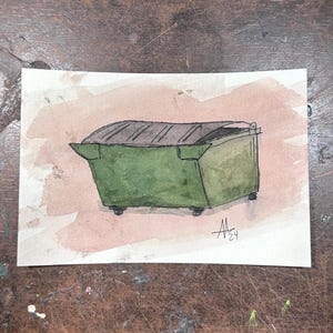 Pintura de caçamba | Aquarela de caçamba | Aquarela de cartão postal | Cartão postal de caçamba | Cartão postal pintado à mão