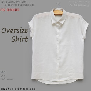 Oversized Short Sleeve Shirt -Sewing Pattern (PDF Download): US Size 2-16