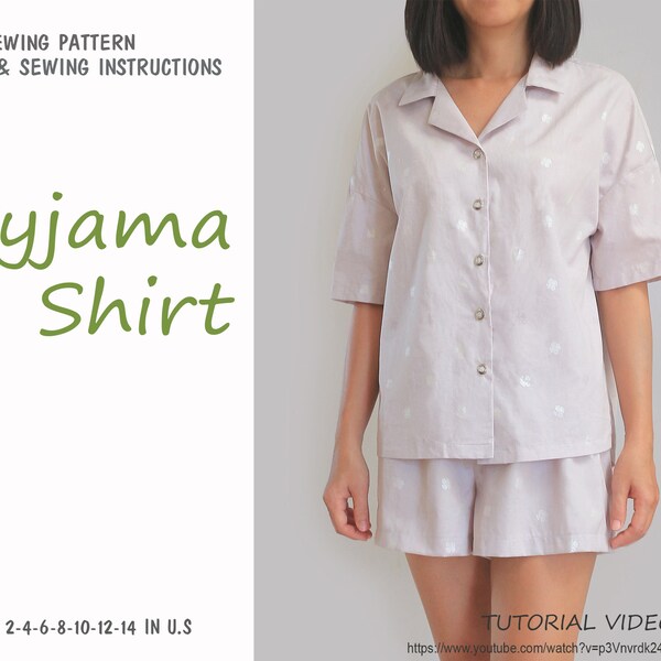 Pyjama Shirt - PDF printable sewing pattern, instant download - U.S size 2(S),4(M),6(L),8,10,12,14 - A0,A4, U.S letter size paper