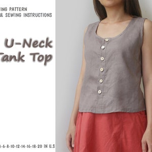 Patrón de costura U-neck Tank Top, descarga instantánea - Tamaño de EE.UU. 2,4,6,8,10,12,14,16,18,20 - A4, carta de EE.UU.