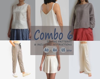 6 patrones de costura tops y pantalones descarga instantánea - Tamaño de EE.UU. 2,4,6,8,10,12,14,16,18 - A0, A4, EE.UU.