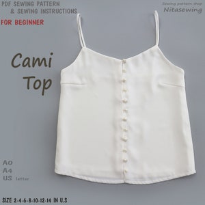 Easy to sew women's Cami Top- PDF printable sewing pattern, instant download - U.S size 2,4,6,8,10,12,(XXXL)14 - A4, U.S letter paper size.