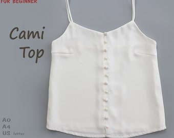 Easy to sew women's Cami Top- PDF printable sewing pattern, instant download - U.S size 2,4,6,8,10,12,(XXXL)14 - A4, U.S letter paper size.