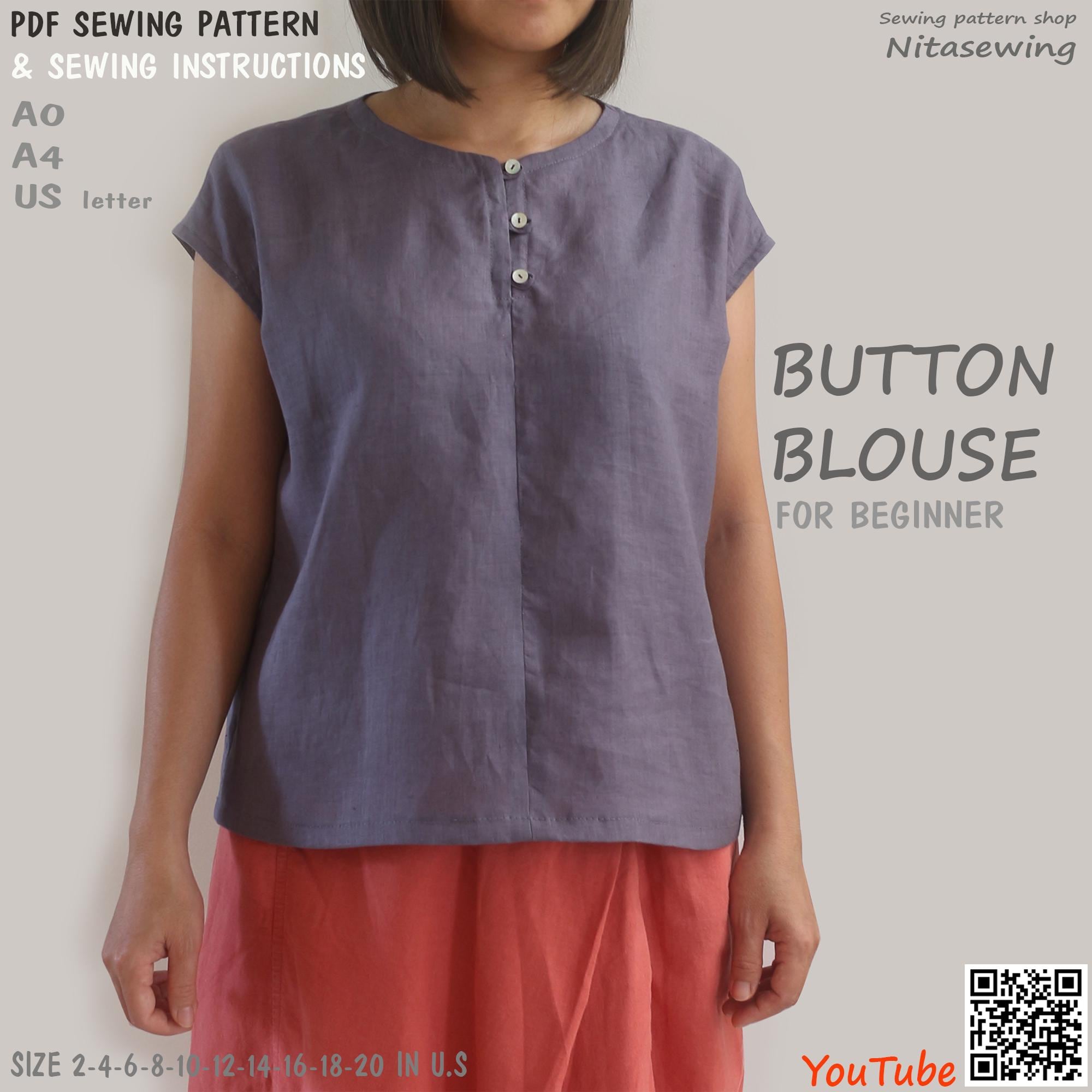 Button Blouse Sewing PDF Pattern – Digital PDF Download Instantly With ...