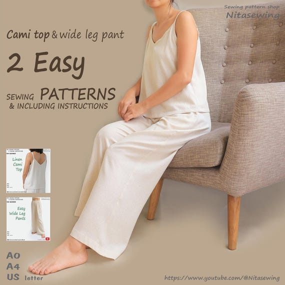 Wide Leg Pants & Linen Cami Top PDF Pattern—Download instantly with detailed instructions
