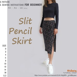 Slit Pencil Skirt - PDF printable sewing pattern, instant download - U.S size 2,4,6,8,10,12,14 - A0, A4 or U.S letter