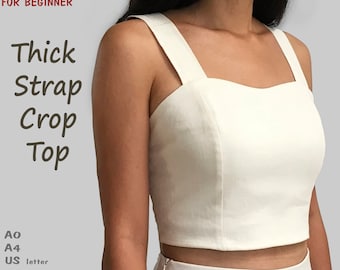 Crop-Top mit dicken Trägern – druckbares PDF-Schnittmuster, sofortiger Download – Größe 0, 2,4,6,8,10,12,14 in den USA – A1, A4, US-Briefpapierformat.