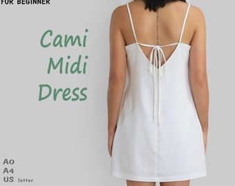 Beginner PDF Cami Midi dress sewing pattern, instant download - U.S size 2,4,6,8,10 - A0,A4 or U.S letter