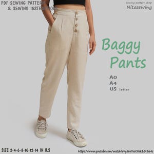 Peut inclure: Patron de couture pour pantalon large beige, tailles 2 à 14. Le patron comprend des instructions pour coudre le pantalon. Le patron est disponible en tailles A0, A4 et US letter. Le patron est disponible à l'achat dans la boutique Nitasewing. Le patron est également disponible sur YouTube.