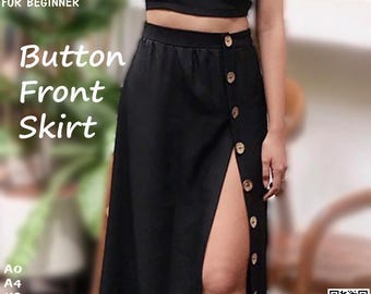 Button Front Skirt PDF Pattern—Download instantly with detailed instructions