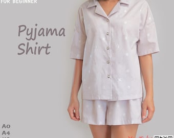 Pyjama Shirt - PDF printable sewing pattern, instant download - U.S size 2(S),4(M),6(L),8,10,12,14 - A0,A4, U.S letter size paper