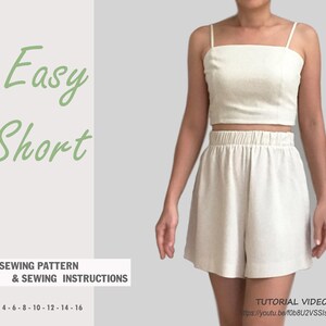 Beginner PDF Easy SHORT sewing pattern, instant download - U.S size 0,2,4,6,8,10,12,14,16 - A0,A4, U.S