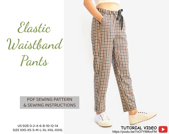 Beginner PDF Women's Elastic Waistband Pants Sewing Pattern, Instant  Download U.S Size 0,2,4,6,8,10,12,14 A0,A4, U.S -  Canada