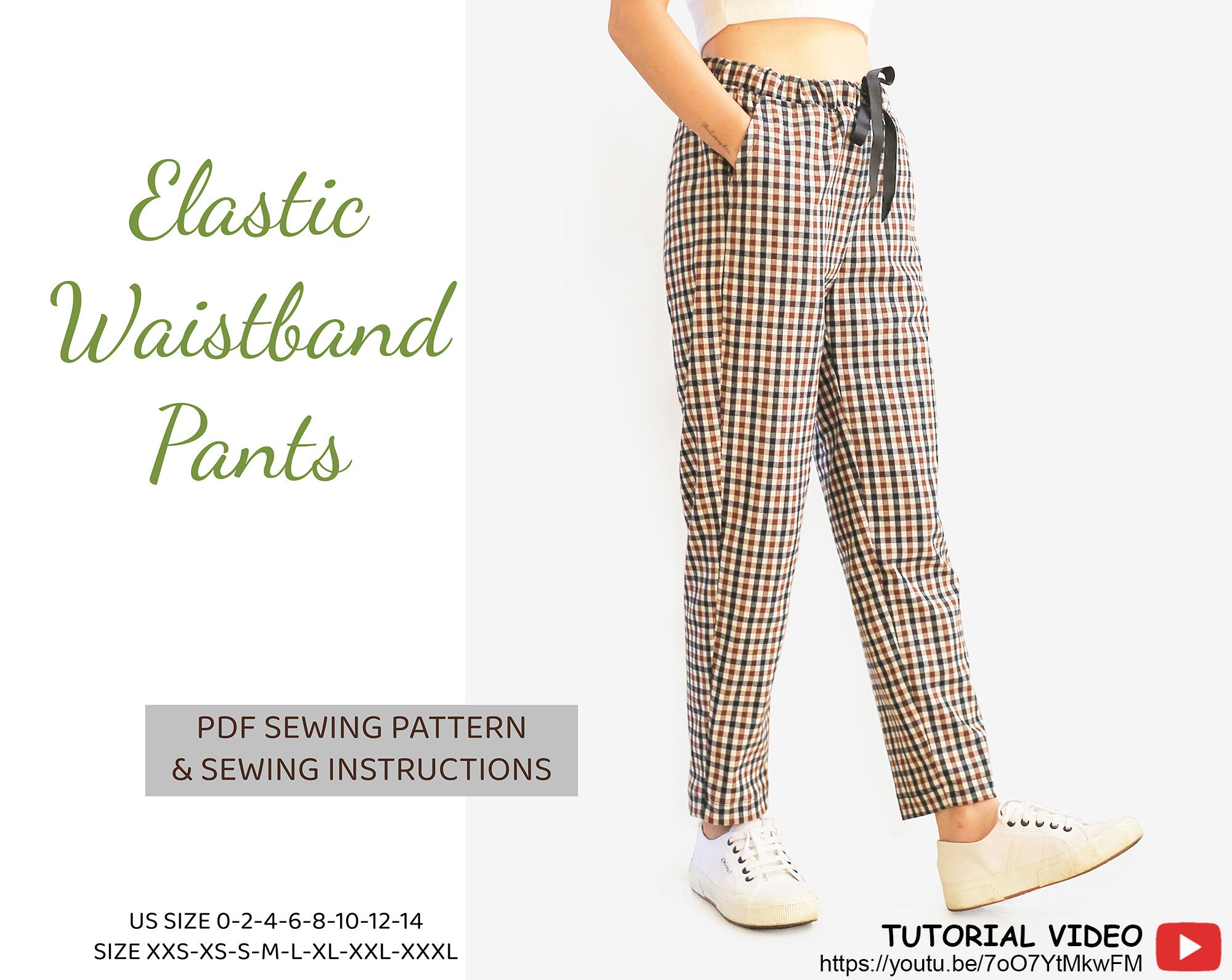 Beginner PDF Women's Elastic Waistband Pants Sewing Pattern