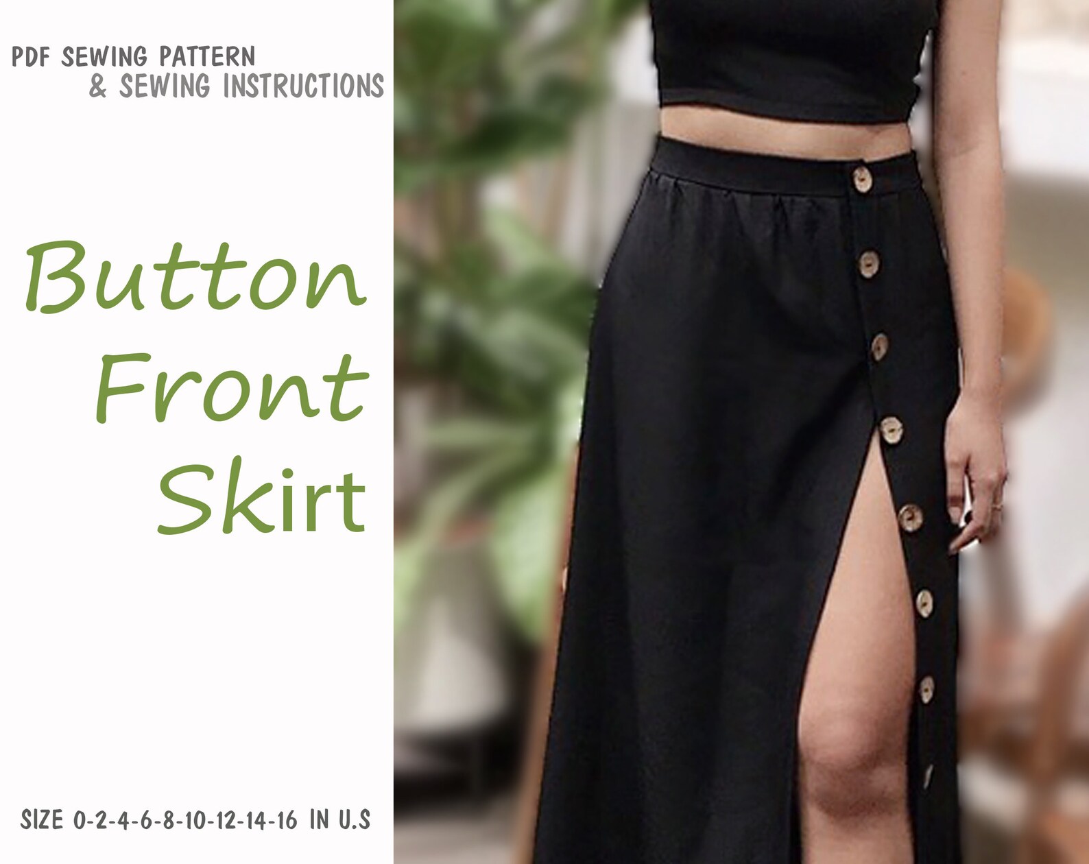 Button Front Skirt PDF Printable Sewing Pattern Instant - Etsy