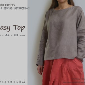 Easy top sewing pattern for a beginner, instant download - U.S size 2,4,6,8,10,12,14,16 - A4, U.S letter