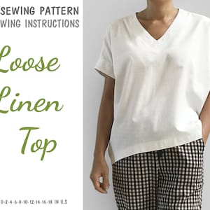 Beginner PDF women's loose linen top sewing pattern, instant download - U.S size0,2,4,6,8,10,12,14,16,18 - A4, U.S letter