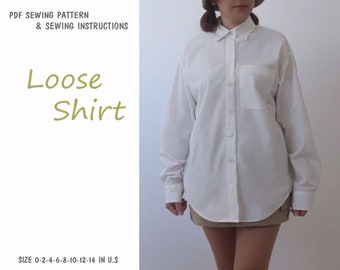 Loose Shirt - PDF printable sewing pattern, instant download - U.S size 2(S),4(M),6,8,10,12,14,16 - A4, U.S letter