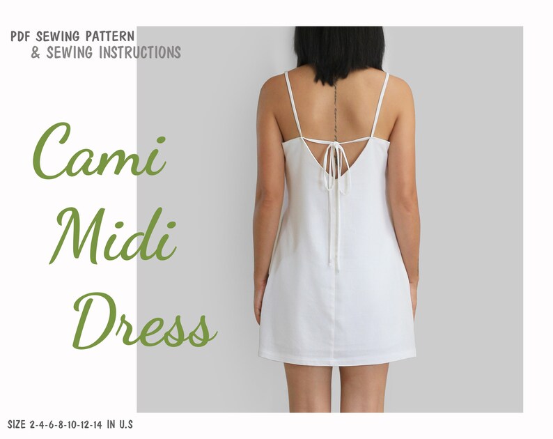 Beginner PDF Cami Midi dress sewing pattern, instant download U.S size 2,4,6,8,10 A0,A4 or U.S letter zdjęcie 1