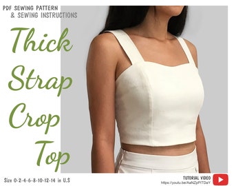 Thick strap crop top- PDF printable sewing pattern, instant download - Size 0, 2,4,6,8,10,12,14 in U.S - A1, A4 , U.S letter paper size.