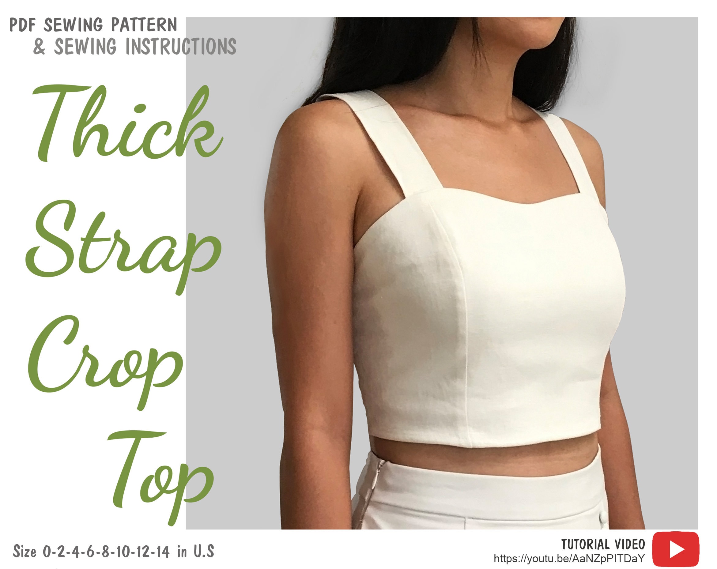 Thick Strap Crop Top PDF Printable Sewing Pattern, Instant