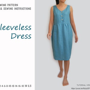 Sleeveless Dress - PDF printable sewing pattern, instant download - U.S size 0,2,4,6,8,10,12,14,16,18 - A0,A4, U.S