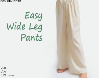Patron de couture PDF pour pantalons larges pour débutants, téléchargement immédiat - Taille US 0,2,4,6,8,10,12,14,16,18 - A0,A4, US