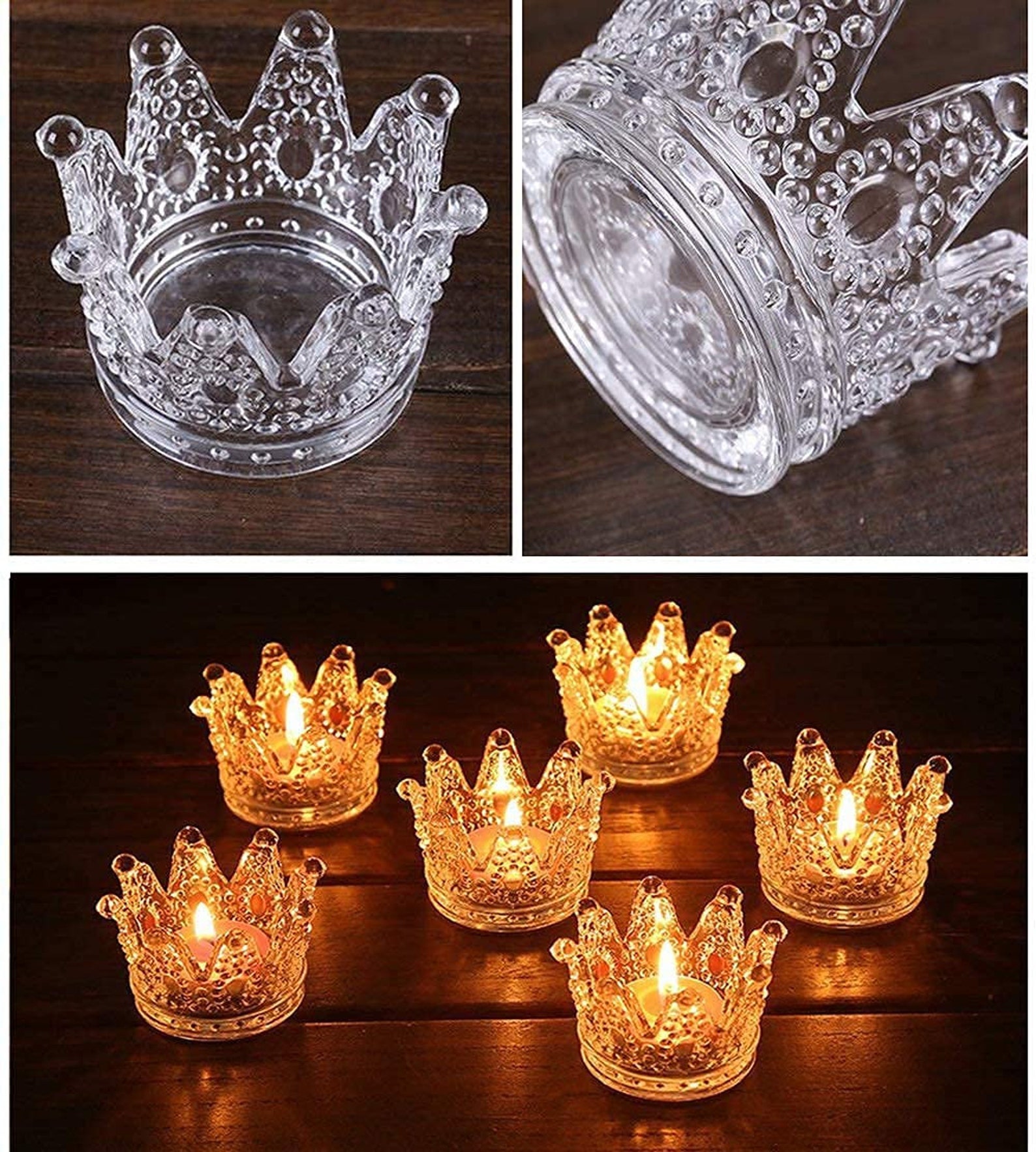 Set of 6 Crown Votive Candle Holders Transparent Glass Etsy