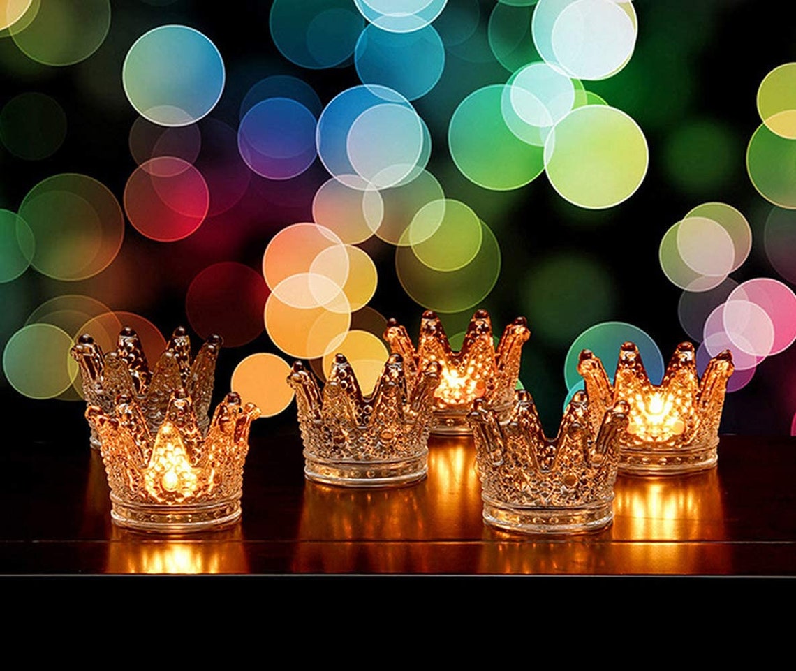Set of 6 Crown Votive Candle Holders Transparent Glass Etsy