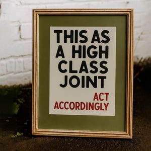Retro Funny Poster – High Class Joint Olive Green Wall Art, Retro Funny Canvas, Funny Wall Decor, Metal Sign