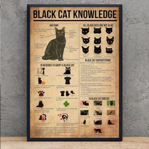 Schwarze Katze Wissen Poster, Schwarze Katze Dekor, Geschenk für Katzenliebhaber, Schwarze Katze Kunstdruck, Schwarze Katze Druck, Katzenbesitzer Geschenke, Geschenk für Katzenliebhaber