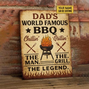 Backyard BBQ Sign, Personalized BBQ World Famous Vintage, Grill Master Gift, Kitchen Decor, BBQ Signs Customized Classic Metal Signs